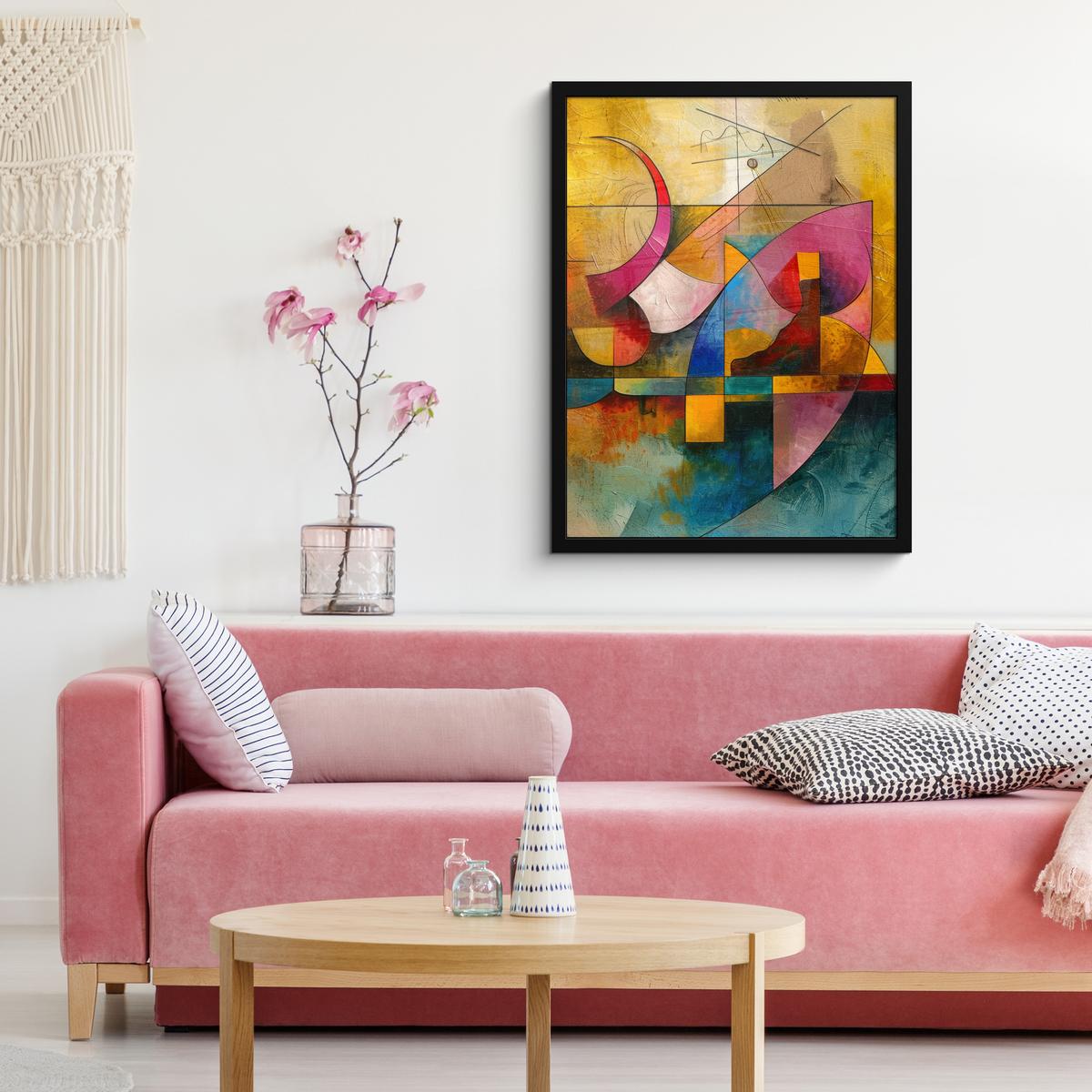 POSTER MIT RAHMENGERAHMTES BILD Kunst - Abstrakt - Modern Posterleiste 60x80 cm - Gelb, Papier (60/80cm) - MuchoWow
