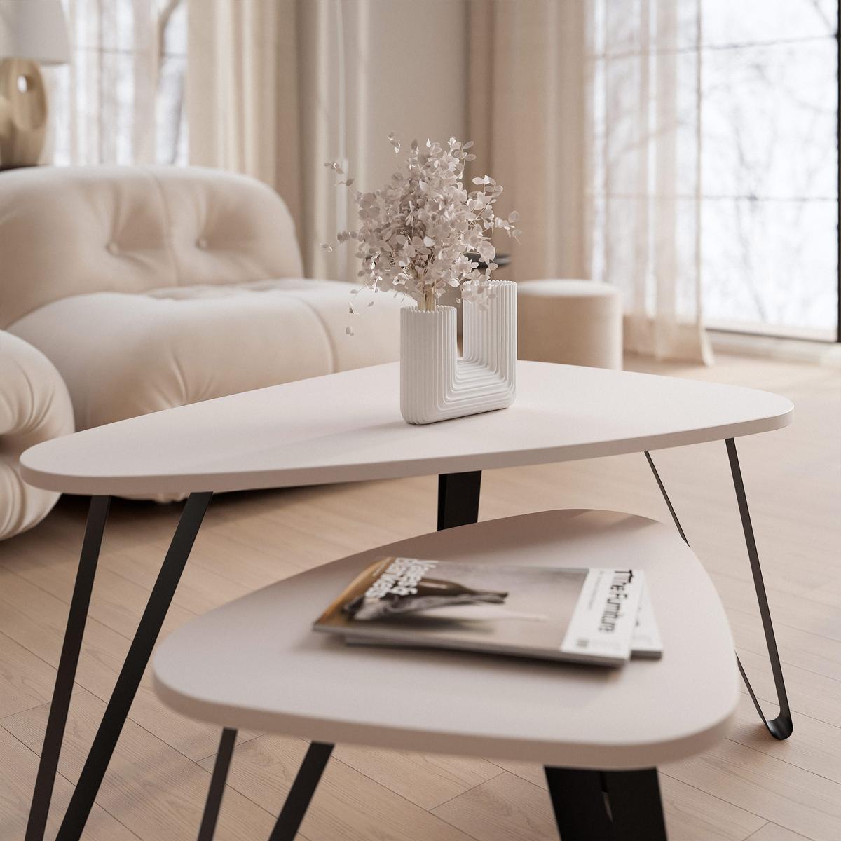 SATZTISCH NOA Stahlgestell, Freiform, Schwarz / Kaschmir - Kaschmir/Schwarz, Holzwerkstoff/Metall (94/60/42cm) - Idohome