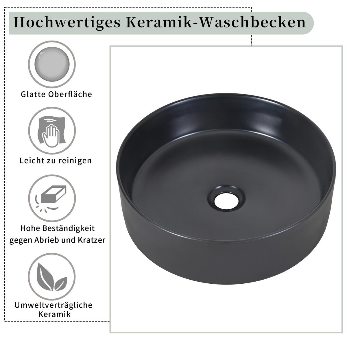 WASCHTISCHKOMBI Schwarz-Grau mit Keramikbecken - Grau, Holzwerkstoff (80/48/44cm) - Urban Meuble