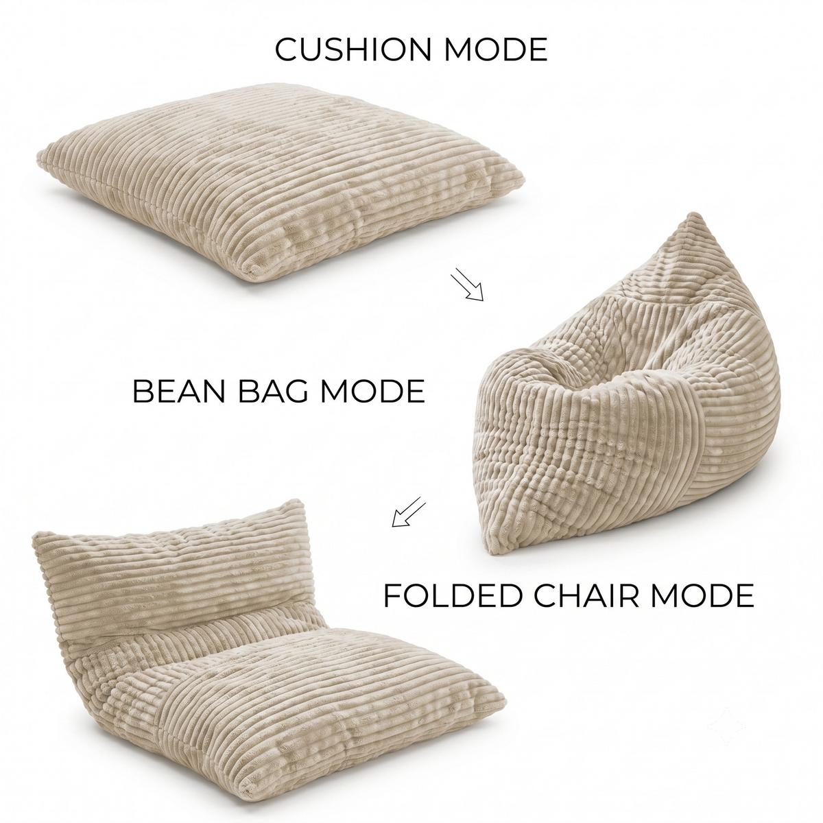 SITZSACK XXL 3-IN-1 aus Kordsamt als Sessel, Sofa und Bett - Weiß, Textil (180/25/125cm) - Urban Meuble