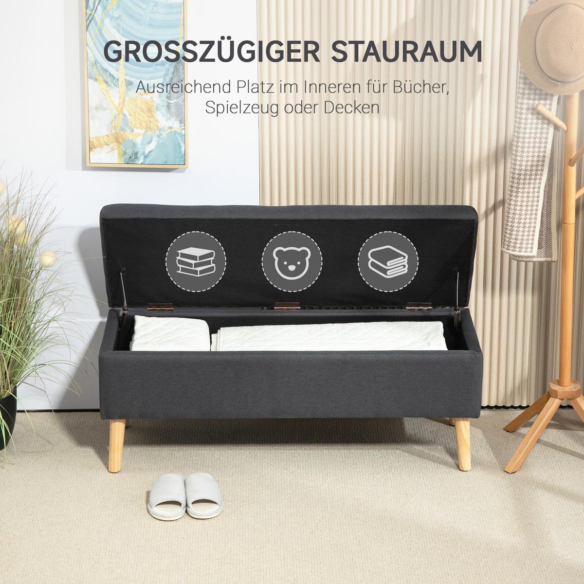 TRUHENBANK scandinavia Truhenbank Polyester Holz - Dunkelgrau, Kunststoff (39/45/110cm) - HOMCOM