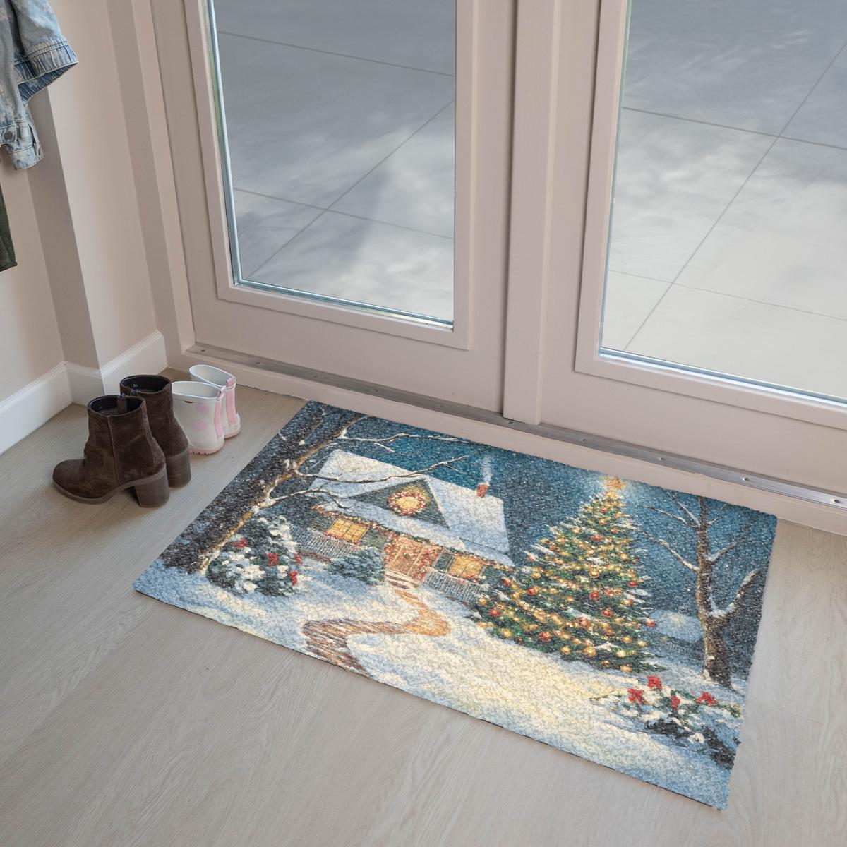 FUSSMATTE Weihnachten - Weihnachtsbaum - Winter - Zuhause - Schnee Schmutzfänger 90x60 cm - Multicolor, Kunststoff (90/0.4cm) - MuchoWow