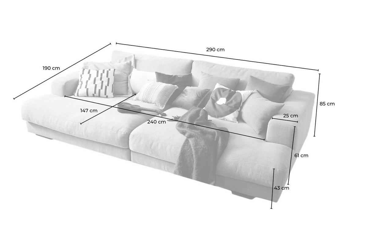 BIG SOFA MADELINE Grün Webstoff - Schwarz/Olivgrün, Kunststoff/Textil (290/85/190cm) - KAWOLA