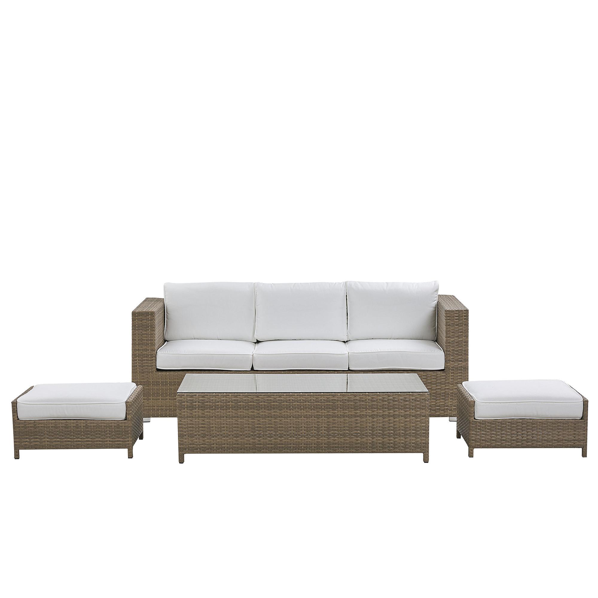 LOUNGE SET 5-Sitzer braun Auflagen weiß Belluno - Weiß, Kunststoff - Beliani