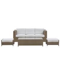 LOUNGE SET 5-Sitzer braun Auflagen weiß Belluno - Weiß, Kunststoff - Beliani