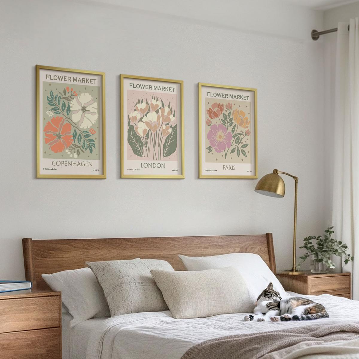 BILDER SET 3er Set - 40x60 cm Goldrahmen - Blumenposter Kopenhagen London Paris - Goldfarben, Kunststoff (40/60cm) - TULUP