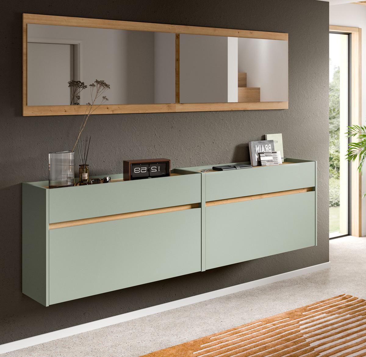 GARDEROBE-SET Salbei und Artisan Eiche, Garderobe 4-teilig, 220 x 192 cm, Borga - Salbeigrün/Eiche Artisan, Holzwerkstoff (220/192/32cm) - Inn.Furn