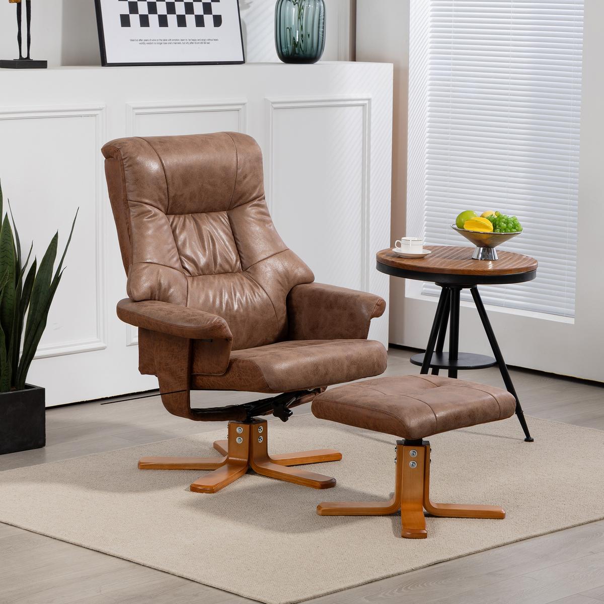 RELAXSESSEL mit Hocker, Fernsehsessel, Polstersessel TV Sessel mit Liegefunktion - Braun, Kunststoff (82.5/109/78cm) - HOMCOM