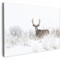 LEINWANDBILD Hirsche - Winter - Schnee - Tiere - Jahreszeiten - Weiß Wanddeko 90x60 cm - Hellbraun, Textil (90/60cm) - MuchoWow