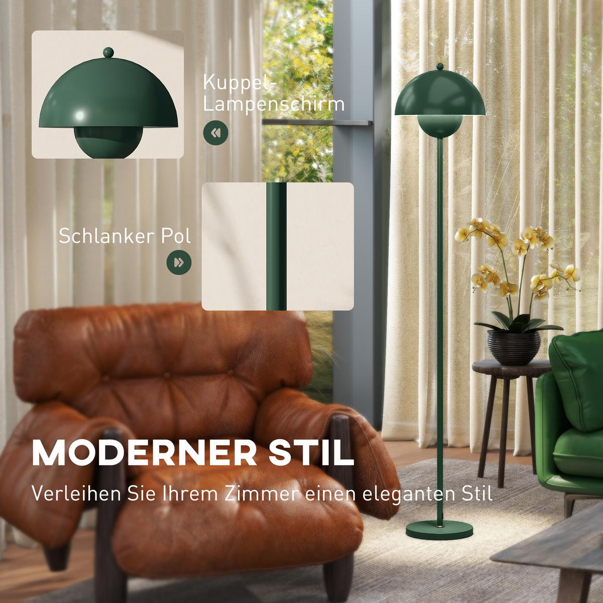 STEHLAMPE mit rundem Schirm, Fußschalter Grün - Grün, Metall (30/30/155cm) - HOMCOM