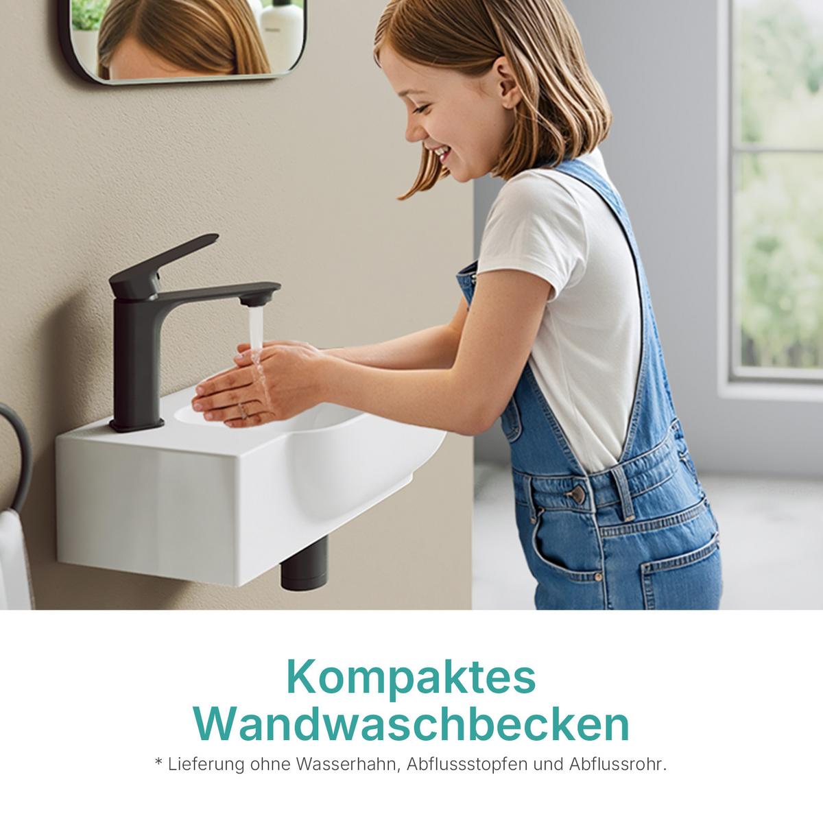 HANDWASCHBECKEN Links-Wasserhahnloch 40 / 25 / 14 cm - Weiß, Keramik (40/14/25cm) - EMKE