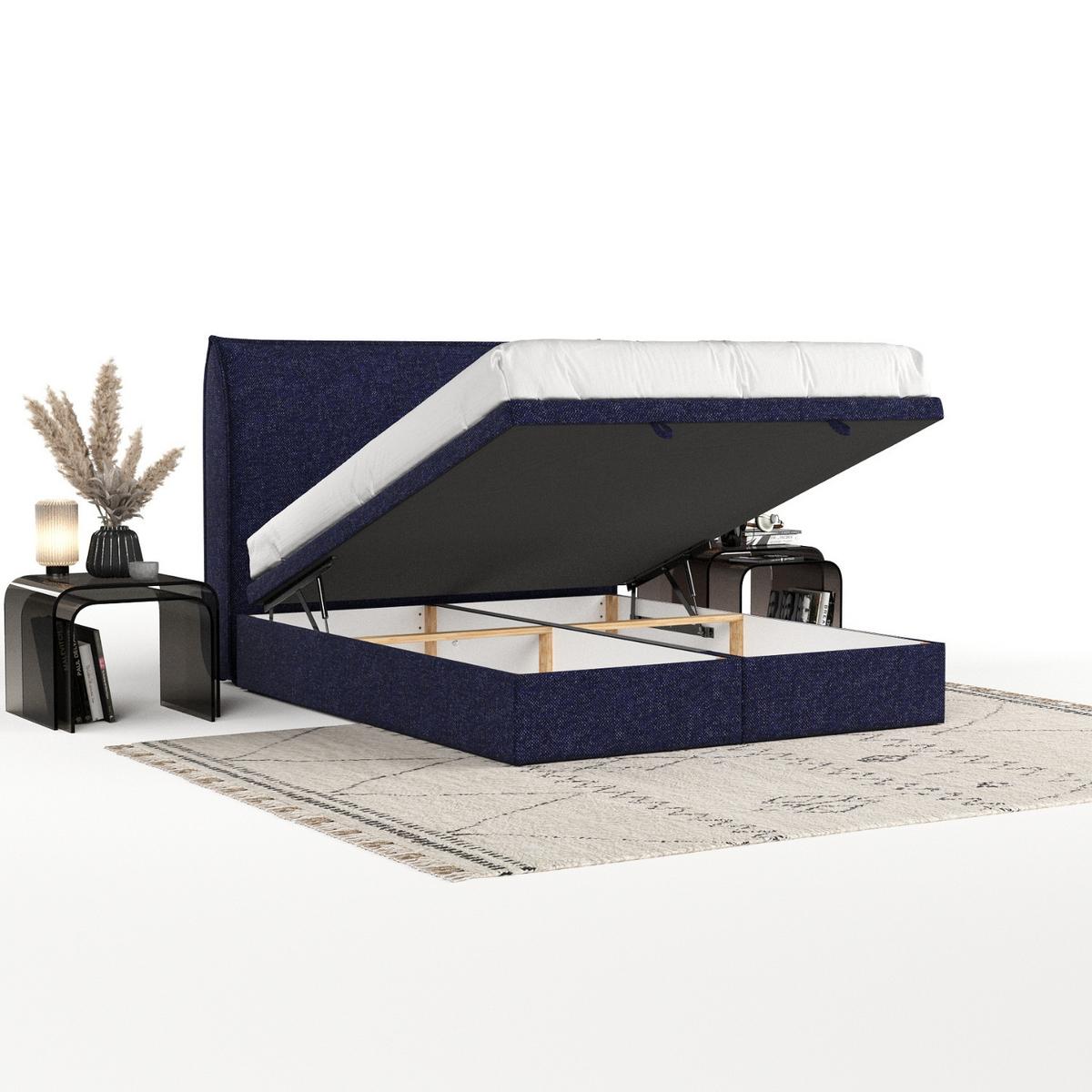 POLSTERBETT Tuvalu mit Stauraum 180/200 cm Marineblau im Alta Stoff - Schwarz/Dunkelblau, Holz/Holzwerkstoff (180/200cm) - AltaBeds