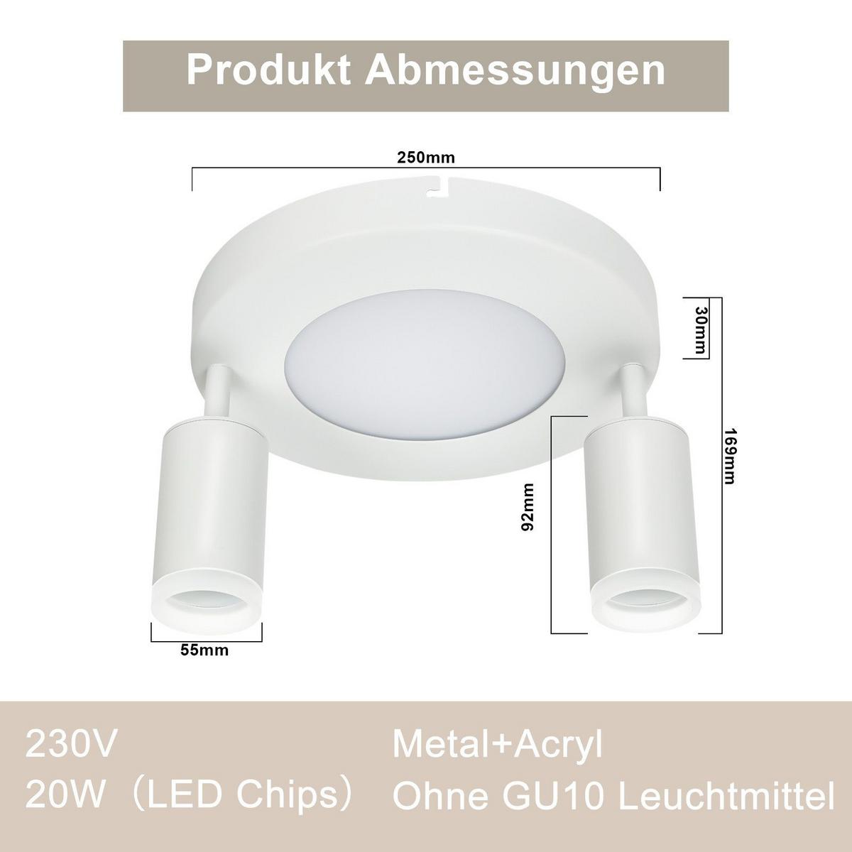 DECKENSTRAHLER Bochum 2-flammig 25/25/16.9 cm - Weiß, Metall (25/25/16.9cm) - Nettlife