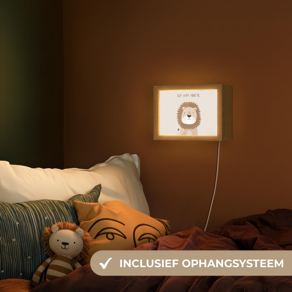 NACHTTISCHLAMPE Löwe - Beige - Tier - Mutig - Zitat 20x15 cm - Beige, Holzwerkstoff (8/20/15cm) - OnlyWow
