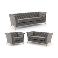 SITZGARNITUR 3+2+1 Chesterfield Whitby Grau Samt mit goldenen Füßen - Goldfarben/Grau, Holz/Textil (237/78/82cm) - S-Style Möbel