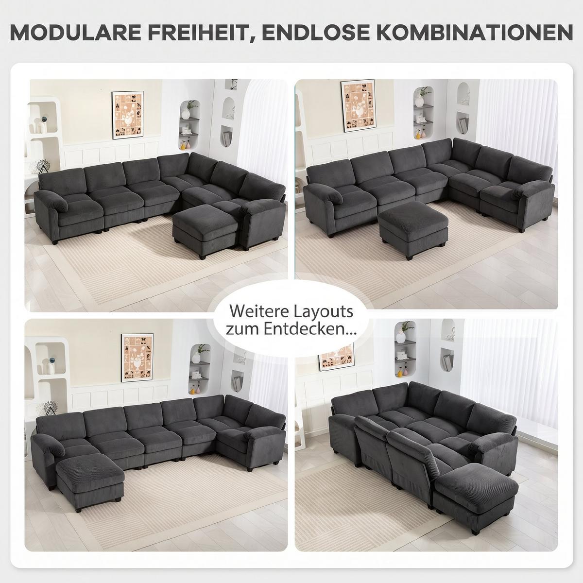 ECKSOFA Polyester Dunkelgrau - Dunkelgrau/Schwarz, Kunststoff/Textil (224/292cm) - HOMCOM