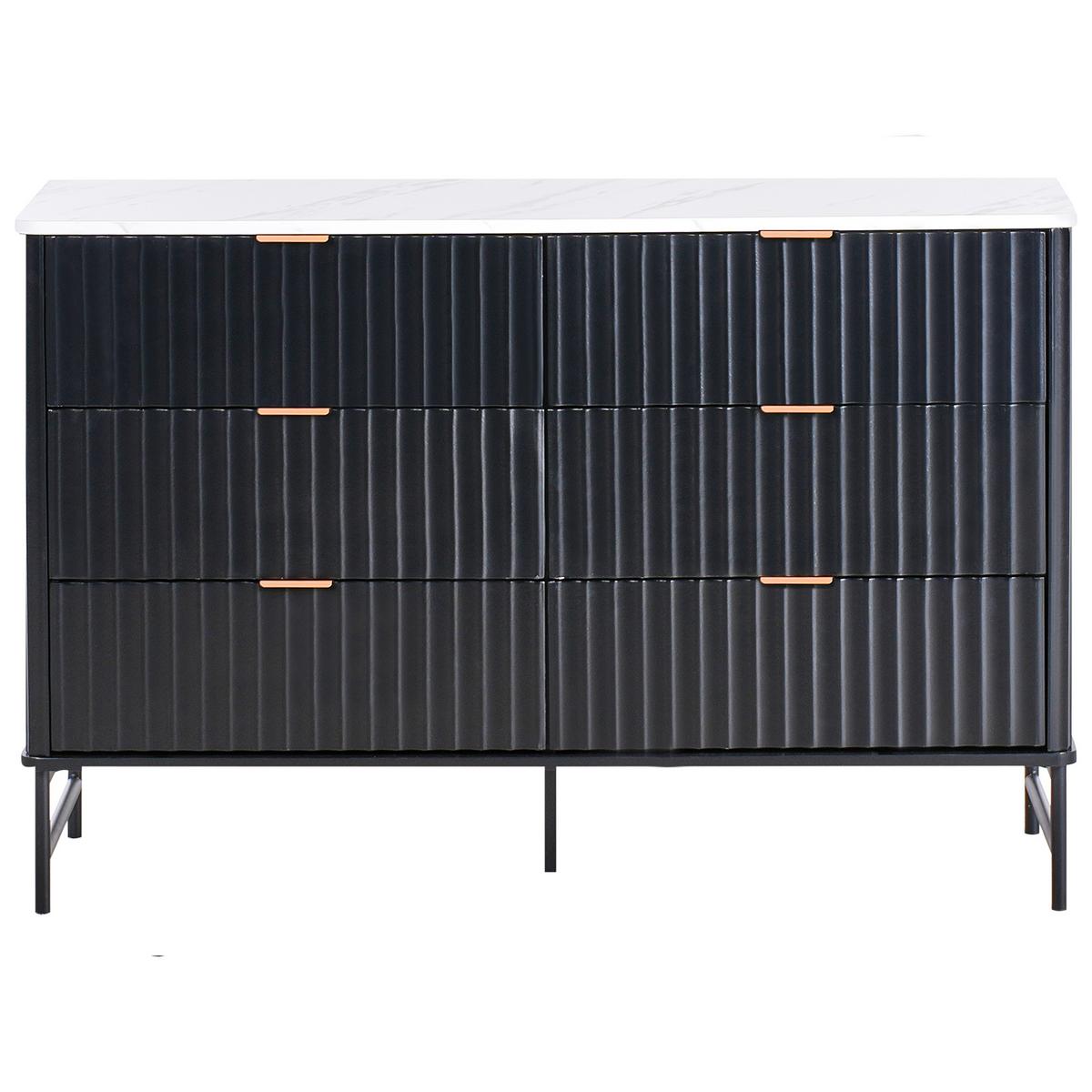 KOMMODE mit 6 Schubladen Marmor Optik/Schwarz Glastonbury - Weiß, Holzwerkstoff (120/80/40cm) - Beliani