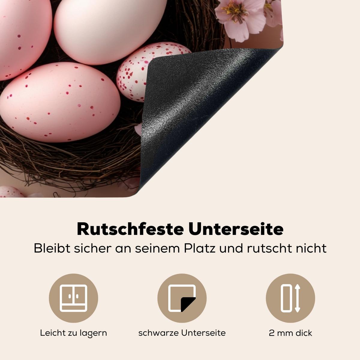 HERDABDECKPLATTE Rosa - Blüten - Eier Induktionsschutz 91.6x52.7 cm - Hellrosa, Kunststoff (91.6/52.7/0.2cm) - MuchoWow