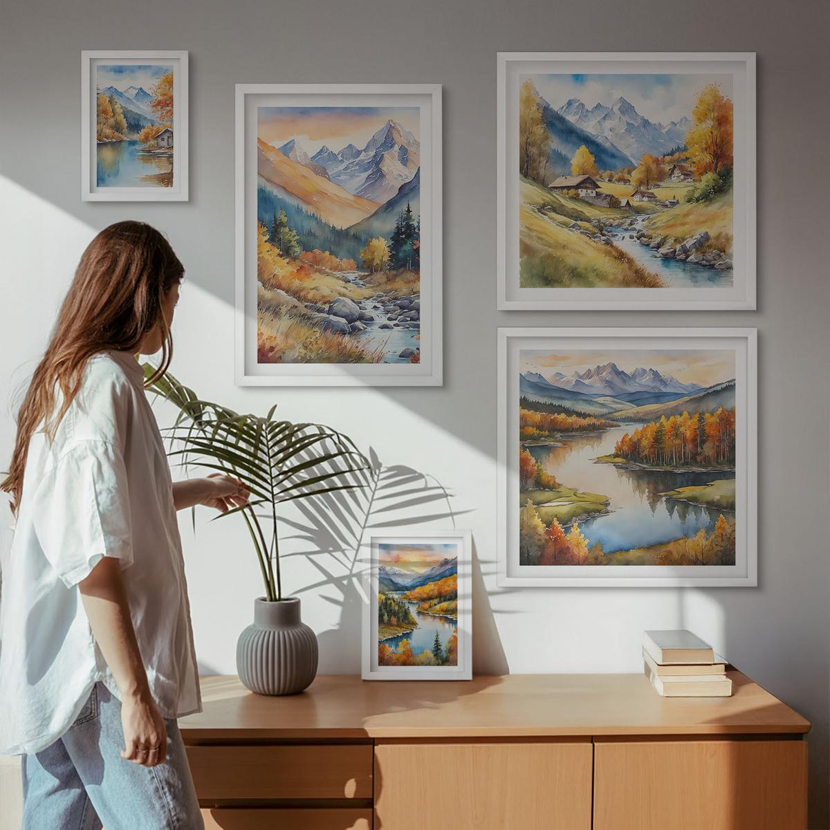 BILDER SET 5er Set - 50x50 cm & 20x30 cm & 40x60 cm Weißer Rahmen - Ansichten der Zitronenarchitektur von Positano - Weiß, Kunststoff (40/60cm) - TULUP