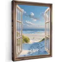 LEINWANDBILD Aussicht - Strand - Fenster - Dünen - Meer Room Decor 30x40 cm - Hellblau, Textil (30/40cm) - MuchoWow