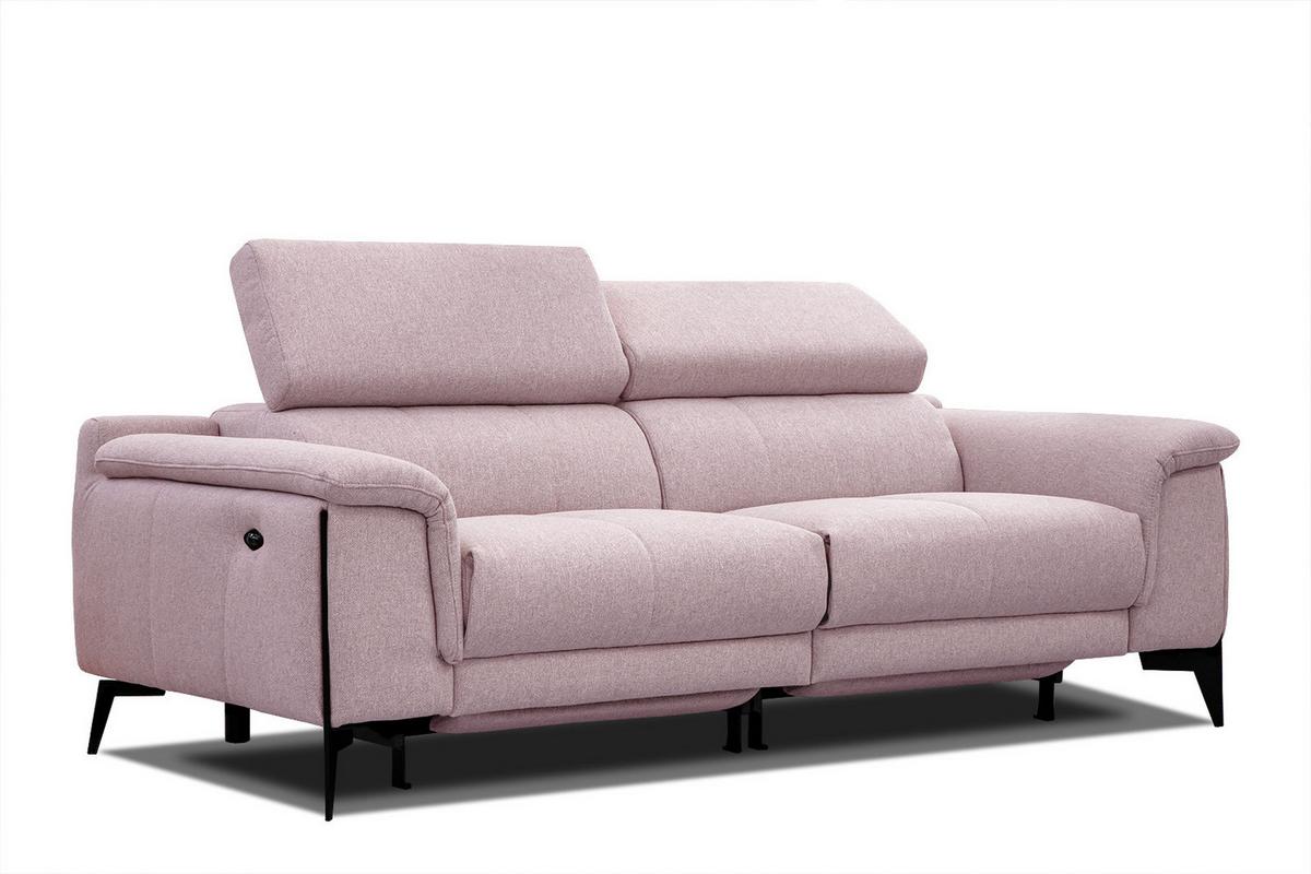 RELAXSOFA MATERA 3-Sitzer mit 2 Relaxfunktionen, rosa - Schwarz/Rosa, Holzwerkstoff/Textil (212/82/103cm) - Wozimo