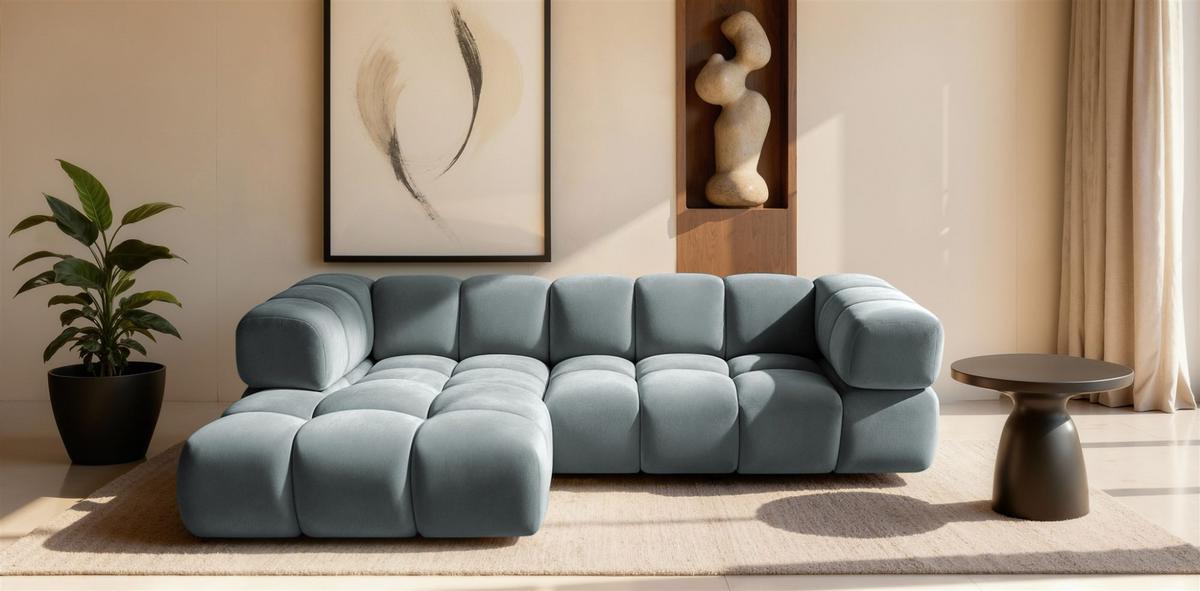ECKSOFA Blanche In Bluvel - Blaugrau, Holzwerkstoff/Textil (280/150cm) - Fun Möbel