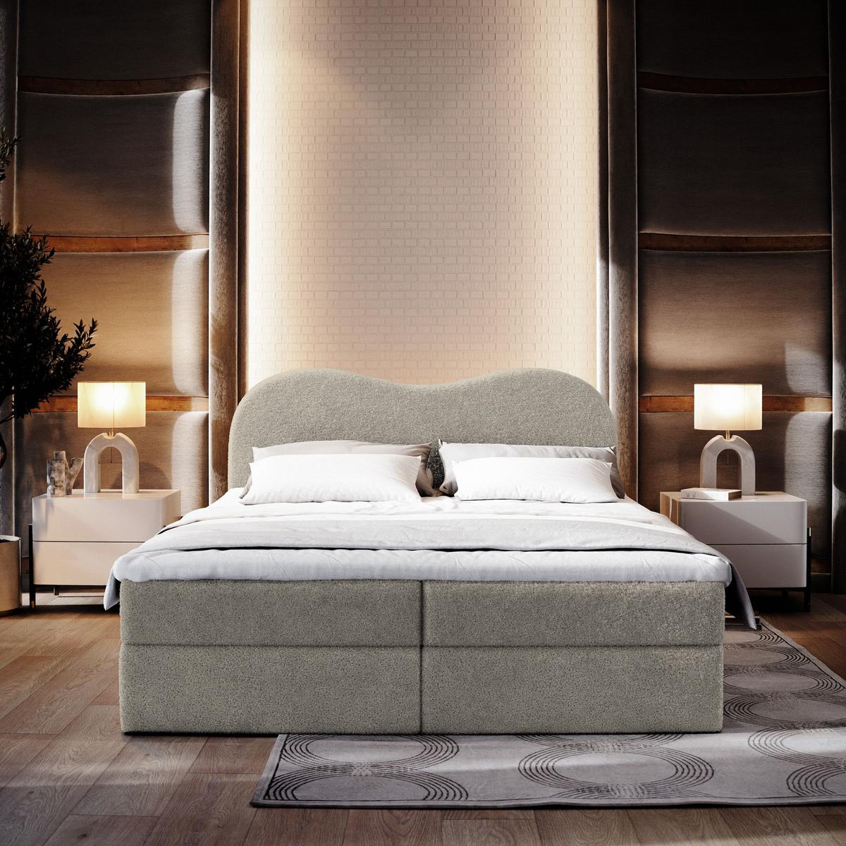 BOXBETT FLUVIA N 160x200 cm mit Matratze und Topper - Hellgrau - Hellgrau, Holz (160/200cm) - MASSENO
