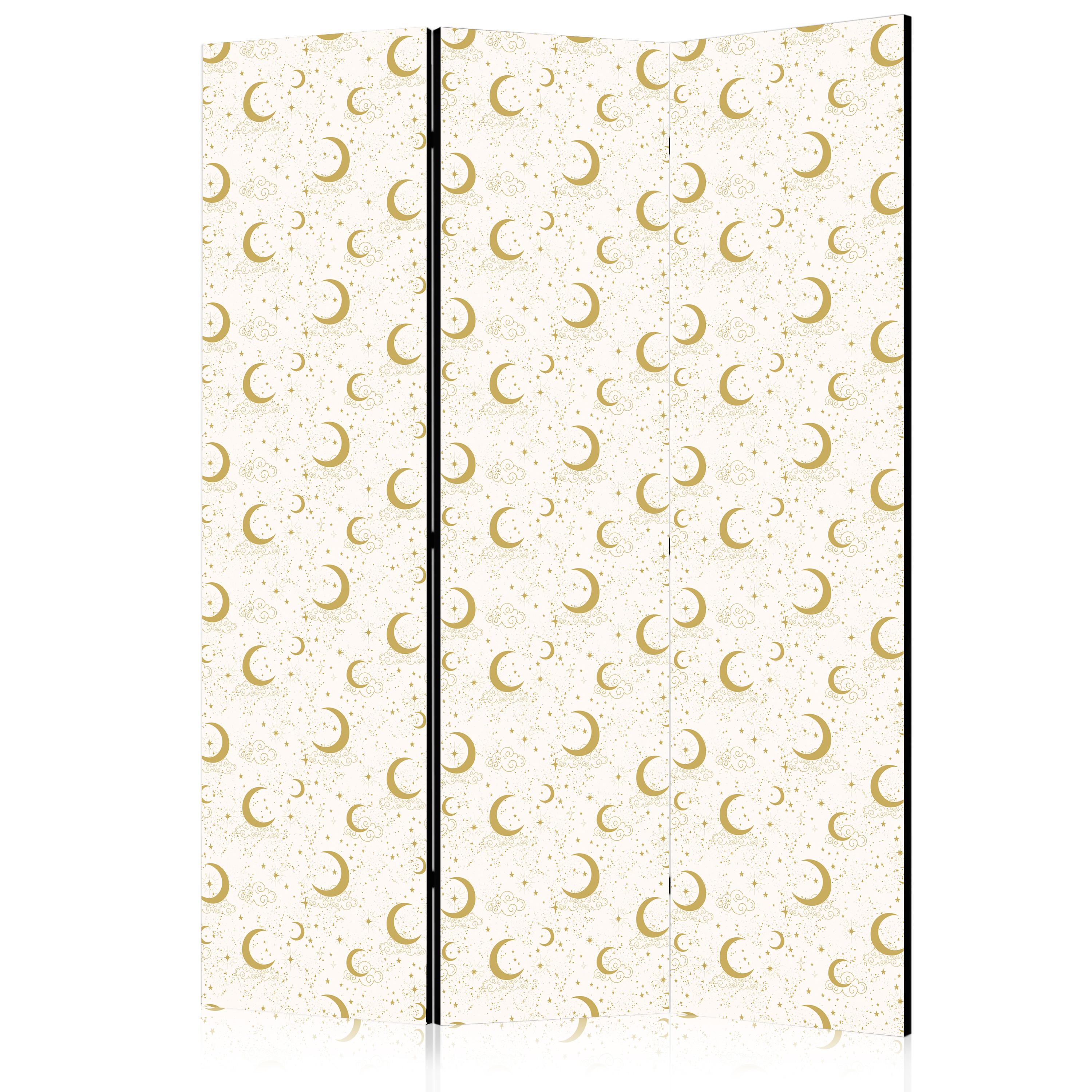 PARAVENT Beidseitig Bedruckter 3-tlg 135x172 cm Mond Sterne Boho Stil - Beige, Holz/Textil (135/172/3cm) - Muralo