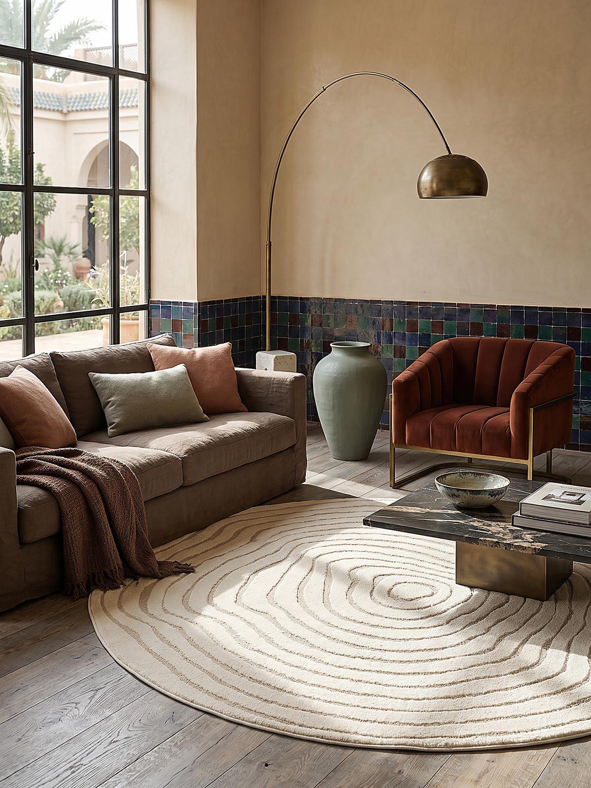 RUNDTEPPICH Streifen CETINA Polypropylen Creme 160 x 160 cm - Beige, Textil (160/160cm) - KADIMA DESIGN