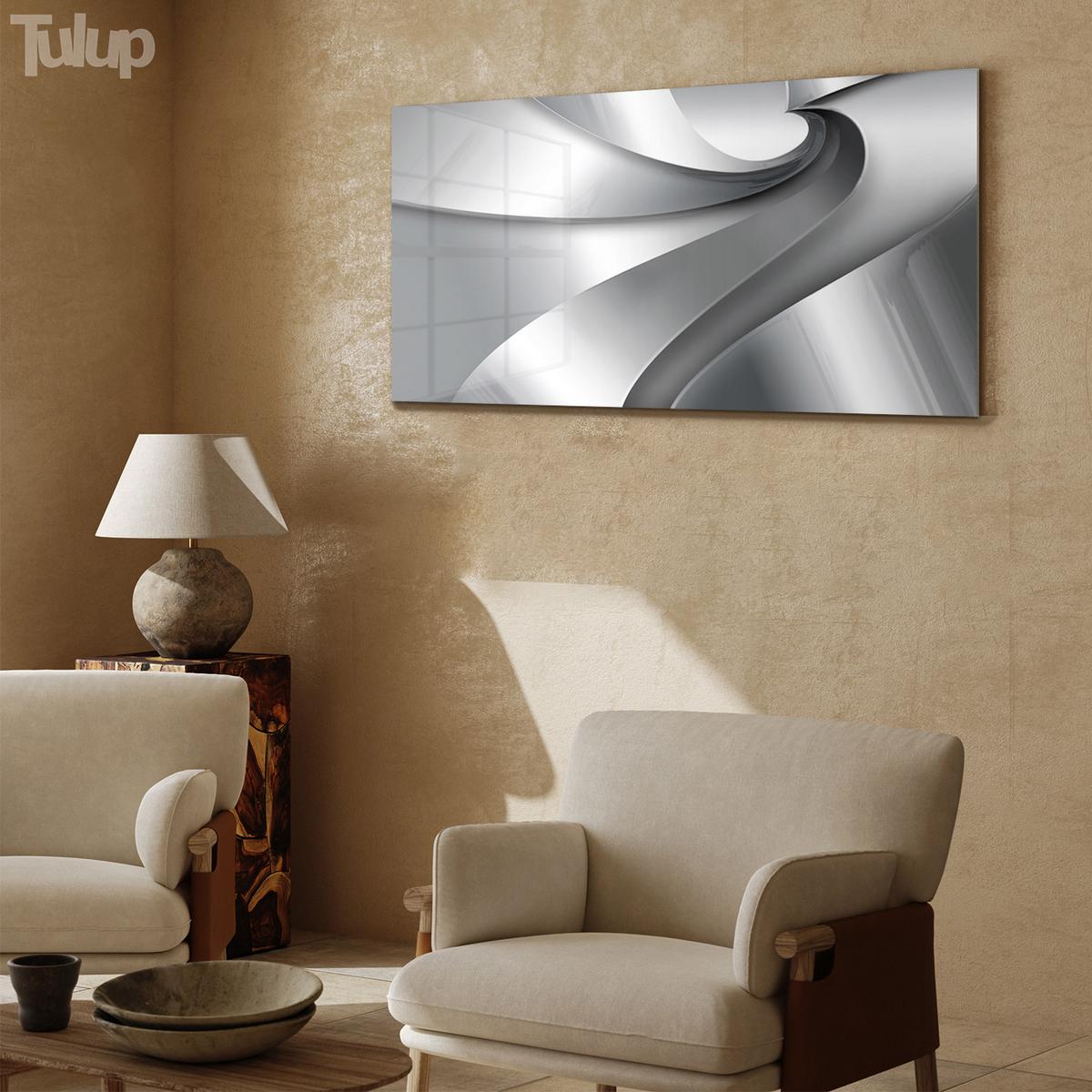 GLASBILD 100x50 cm Moderne Kunst - Silberfarben, Glas (100/50cm) - TULUP