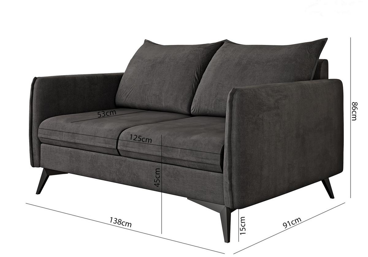 2-SITZER-SOFA Pulse Graphit Luxusmicrofaser - Graphitfarben/Schwarz, Holz/Textil (138/86/91cm) - S-Style Möbel