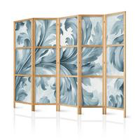 PARAVENT Japanischer 5-tlg 225x172 cm Vintage Ornamente - Blau, Holz/Textil (225/172/3cm) - Muralo