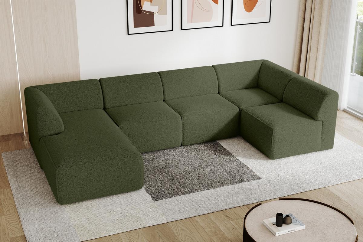 WOHNLANDSCHAFT Ottomane Links MOVO-L 345x180x78 cm Grün Bouclé - Dunkelgrün, Holzwerkstoff/Kunststoff (345/78/180cm) - ALTDECOR