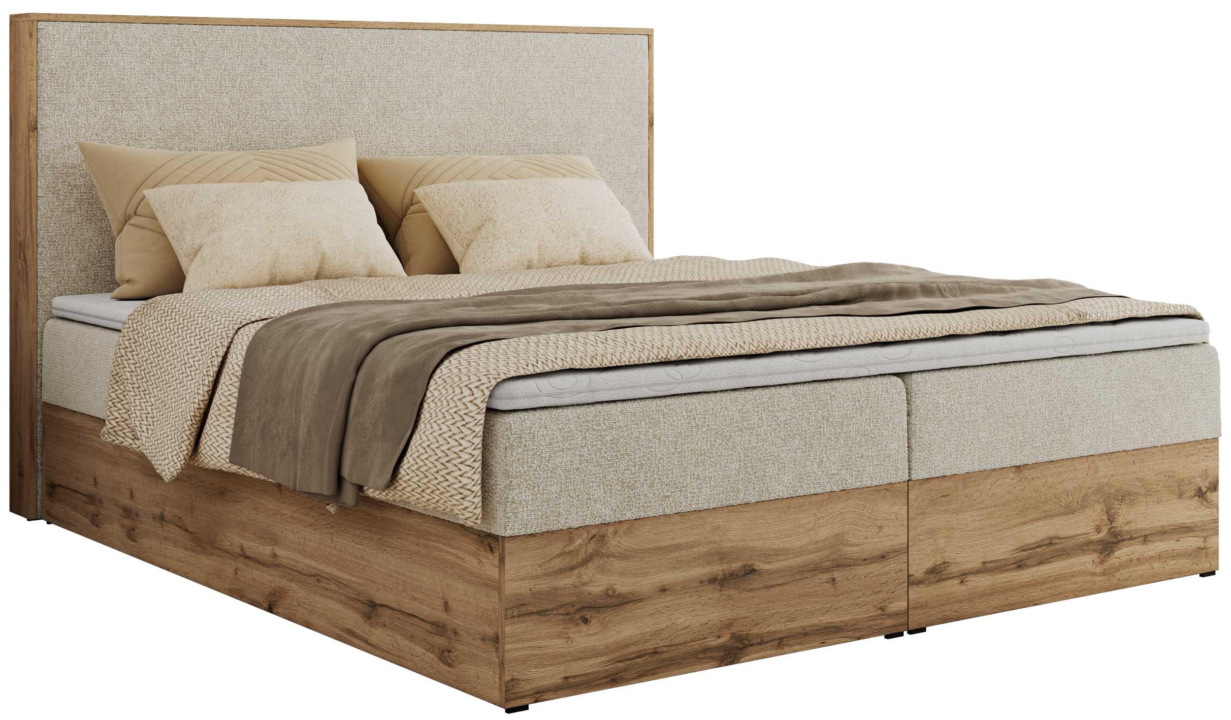 BOXBETT WOOD CLASSIC 160/200 - Creme Strukture - H4 - Creme, Textil (160/200cm) - MKS