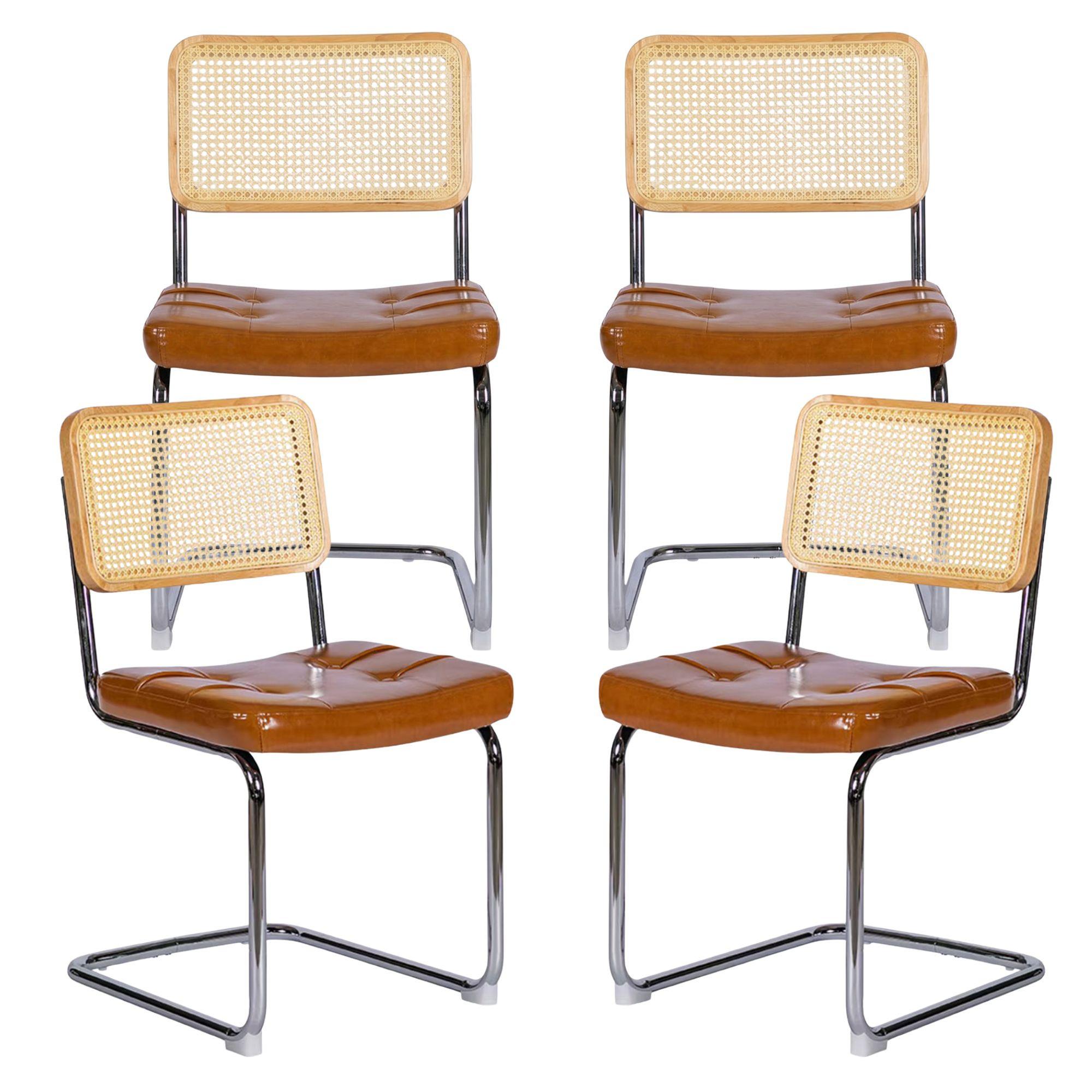 ESSZIMMERSTÜHLE 4er Set Freischwinger Rattan Kunstleder - Braun, Leder (53/84.6/46.4cm) - Urban Meuble