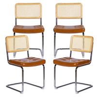 ESSZIMMERSTÜHLE 4er Set Freischwinger Rattan Kunstleder - Braun, Leder (53/84.6/46.4cm) - Urban Meuble
