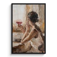 POSTER MIT RAHMEN Ölgemälde - Frau - Wein Bilderleiste 80x120 cm - Hellbraun, Papier (80/120cm) - MuchoWow