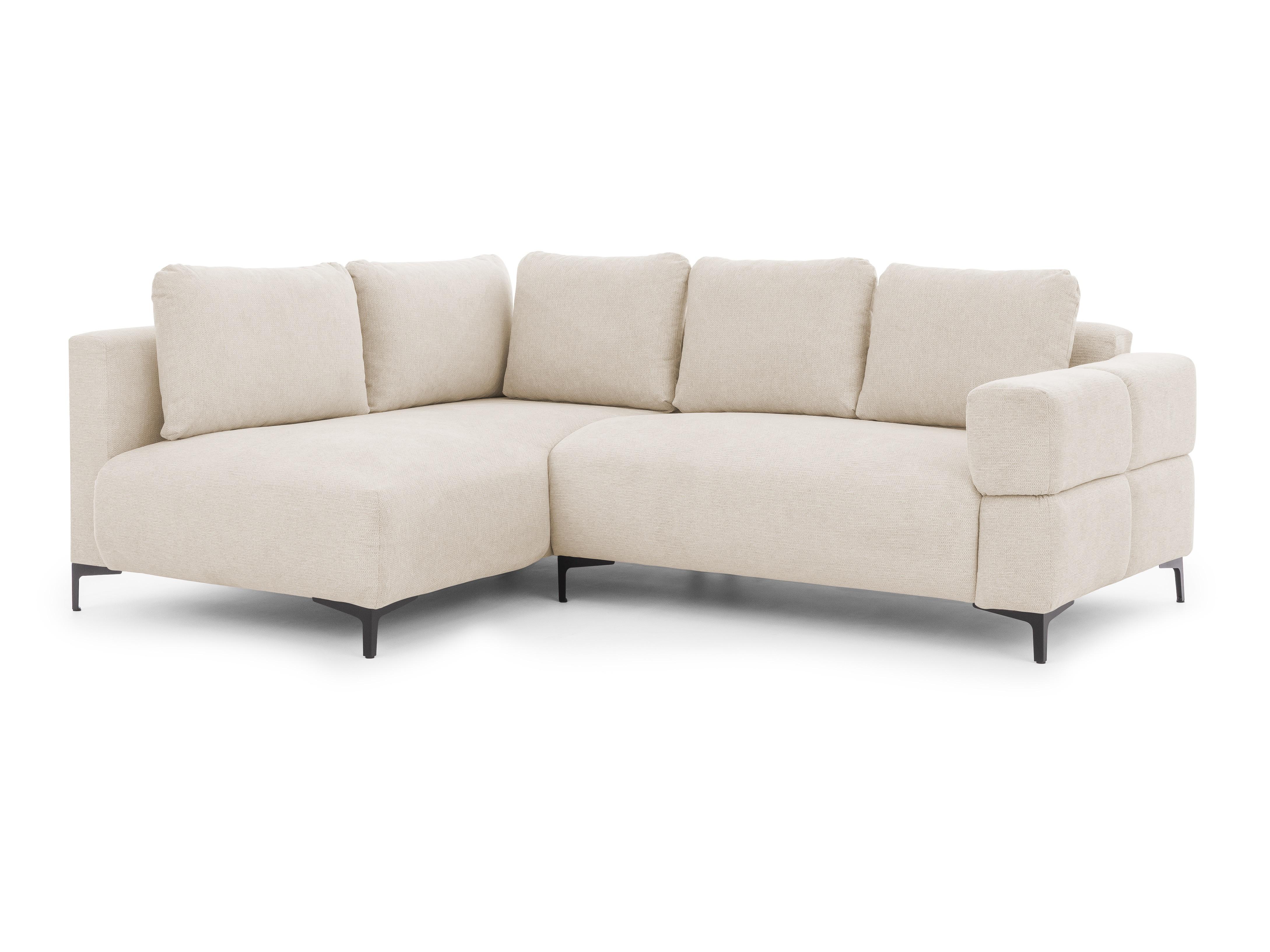 ECKSOFA Cardea in Bubble-Optik aus weichem Hellbeige Strukturstoff mit hohem Sitzkomfort - Ottomane links - Beige/Schwarz, Holz/Textil (170/230cm) - S-Style