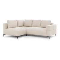 ECKSOFA Cardea in Bubble-Optik aus weichem Hellbeige Strukturstoff mit hohem Sitzkomfort - Ottomane links - Beige/Schwarz, Holz/Textil (170/230cm) - S-Style
