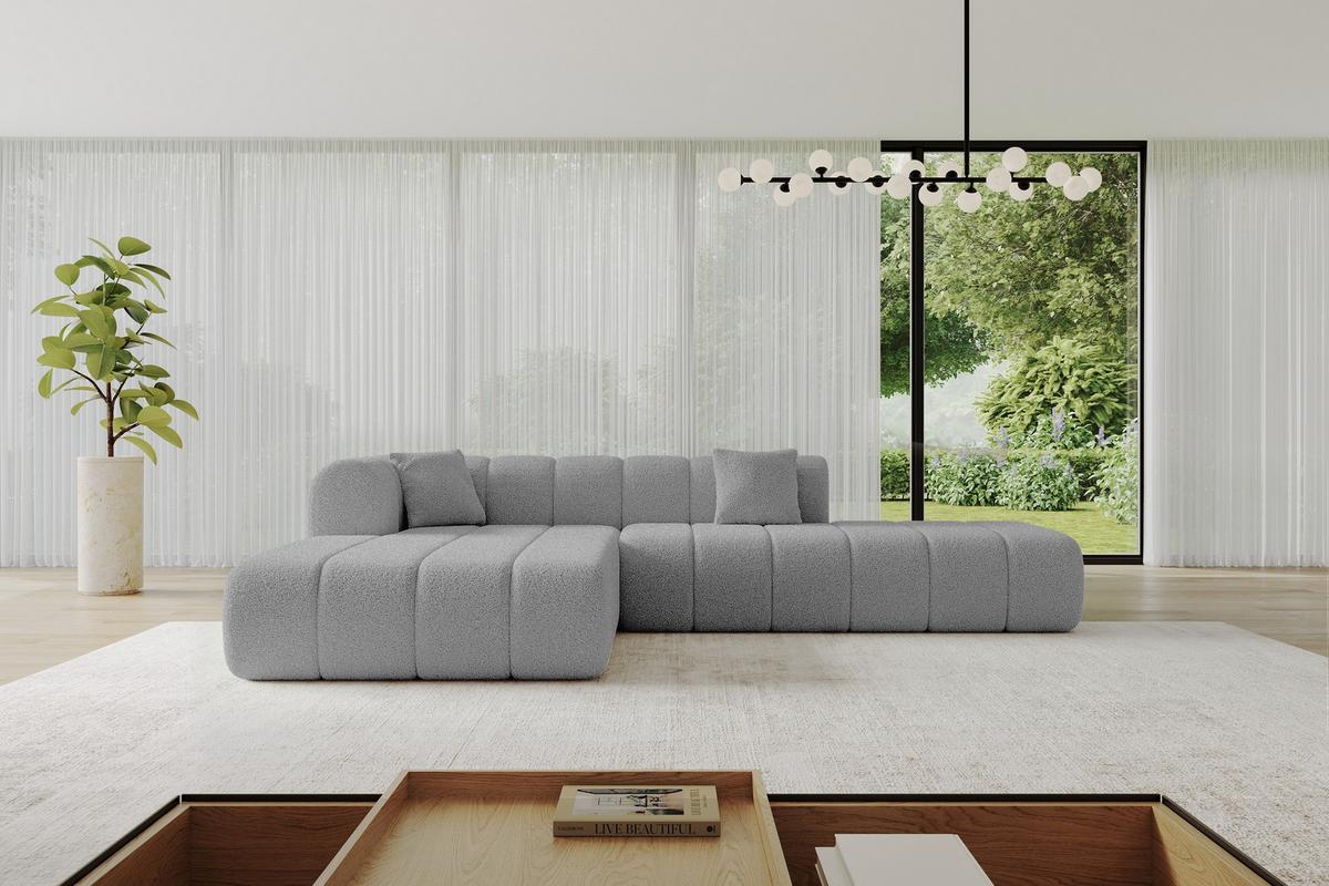 ECKSOFA Ottomane Links BILA-L 289x176x71 Hellgrau Bouclé - Silberfarben/Hellgrau, Holzwerkstoff/Kunststoff (176/289cm) - ALTDECOR