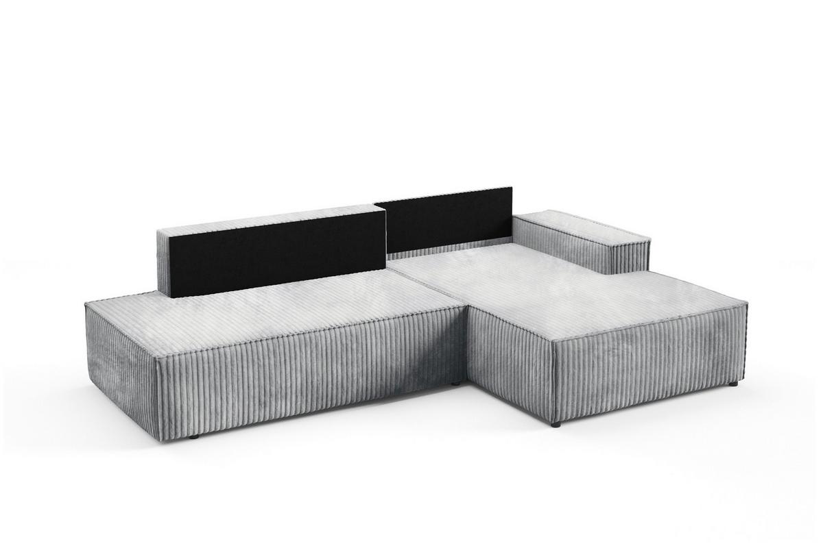ECKSOFA TESSO L-S Grau Kordstoff mit Schlaffunktion - Grau, Holz (247/170cm) - MASSENO