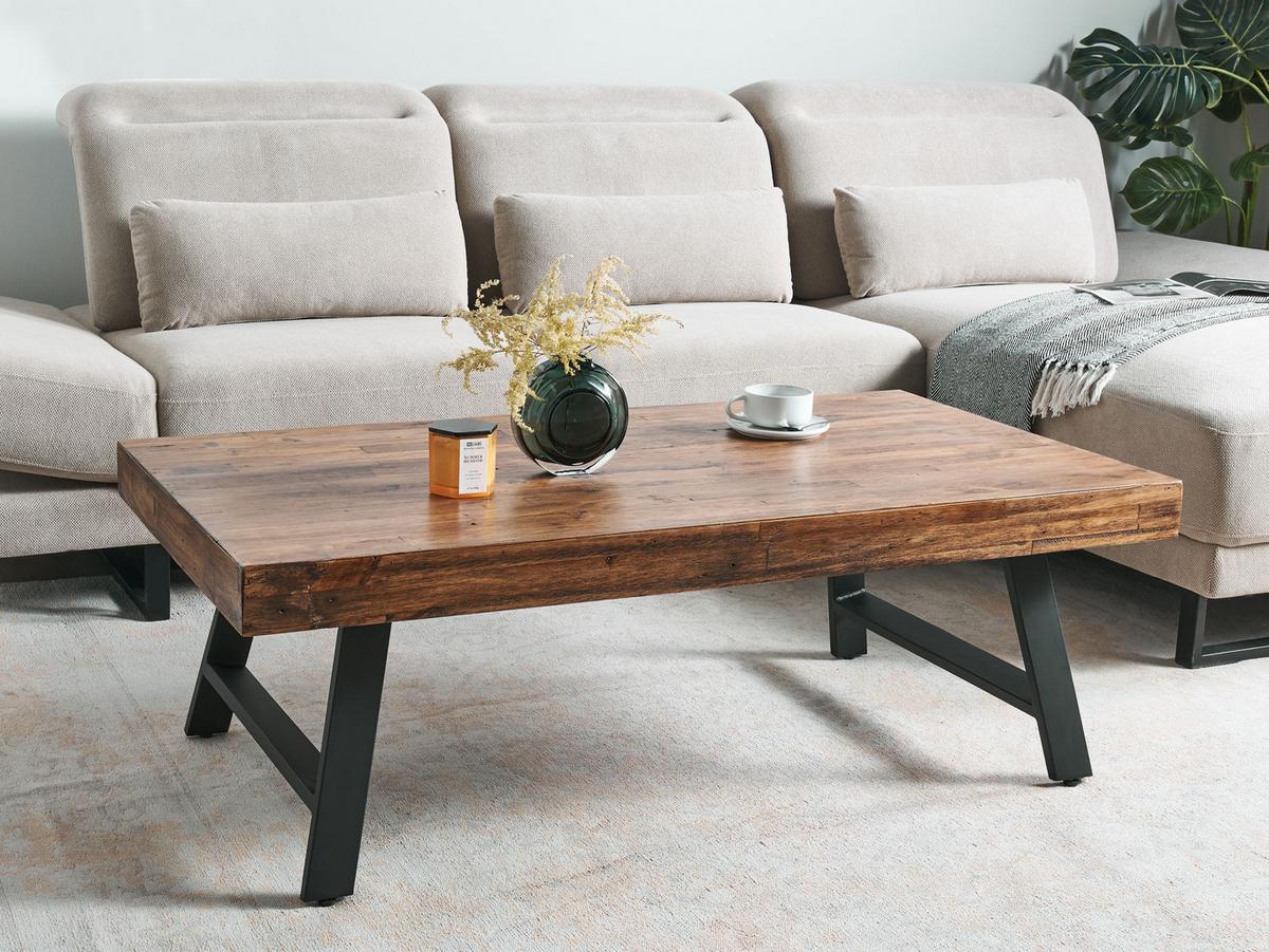 COUCHTISCH Dunkler Holzfarbton/Schwarz Warton - Dunkelbraun/Schwarz, Holz (130/70/44cm) - Beliani