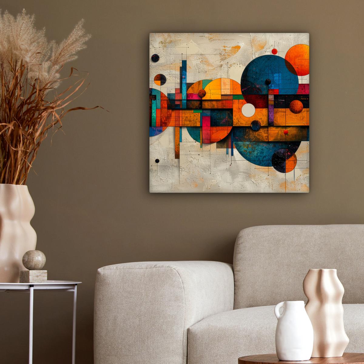 LEINWANDBILD Vintage - Moderne Kunst - Orange - Geometrische Formen Wandbild Wohnzimmer 50x50 cm - Multicolor, Textil (50/50cm) - MuchoWow