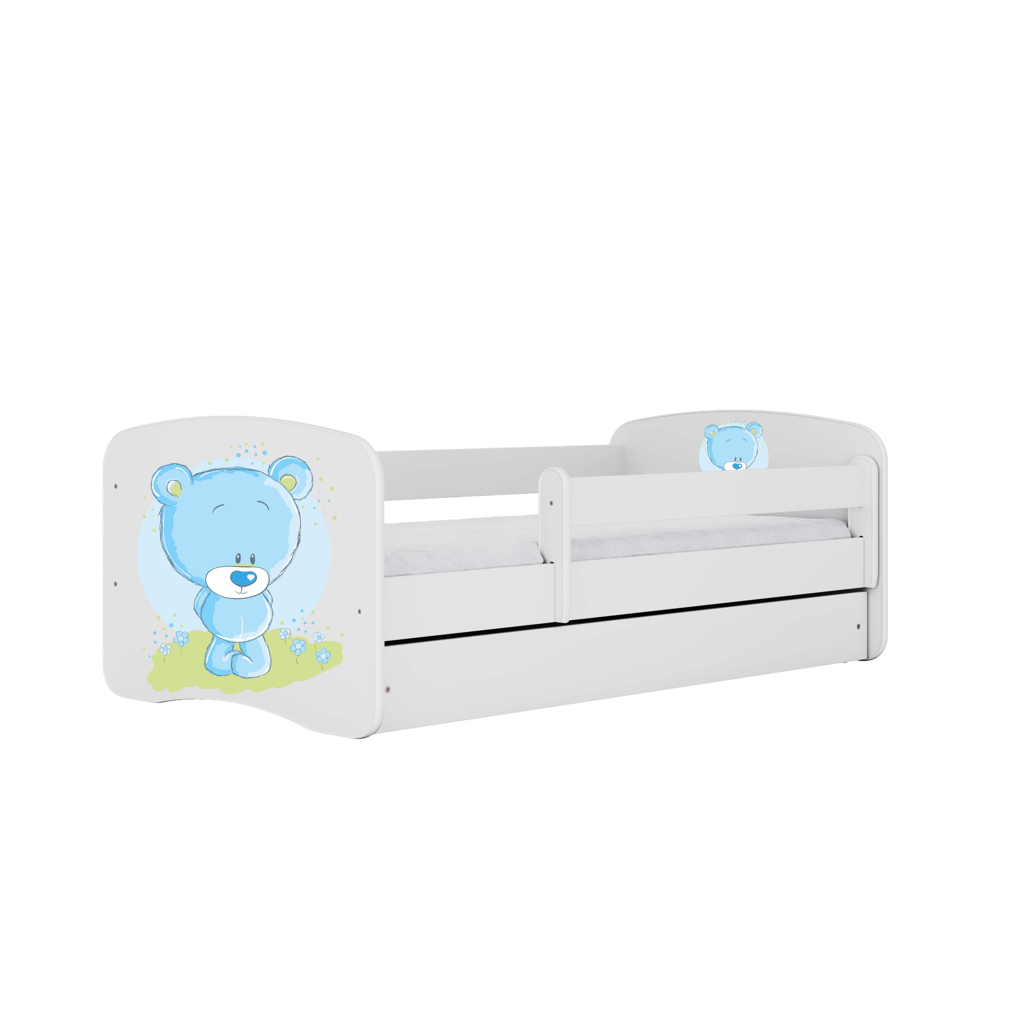 KINDERBETT blauer Teddybär Blumen mit Schublade 140/70 80/61/144 - Weiß, Holzwerkstoff (70/140cm) - RAUMHIRSCH FURNITURE
