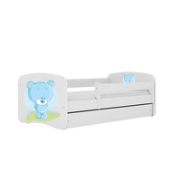 KINDERBETT blauer Teddybär Blumen mit Schublade und Matratze 140/70 - Weiß, Holzwerkstoff (70/140cm) - RAUMHIRSCH FURNITURE
