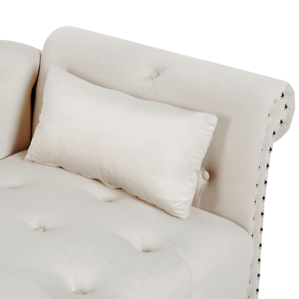 CHAISELONGUE-RECHTSSEITIGE Samtstoff Hellbeige Ivry - Beige/Schwarz, Textil (152/72/62cm) - Beliani