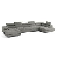 WOHNLANDSCHAFT VELORA R-S Hellgrau Velours-Stoff mit Schlaffunktion - Hellgrau, Holz (419/90/202cm) - MASSENO