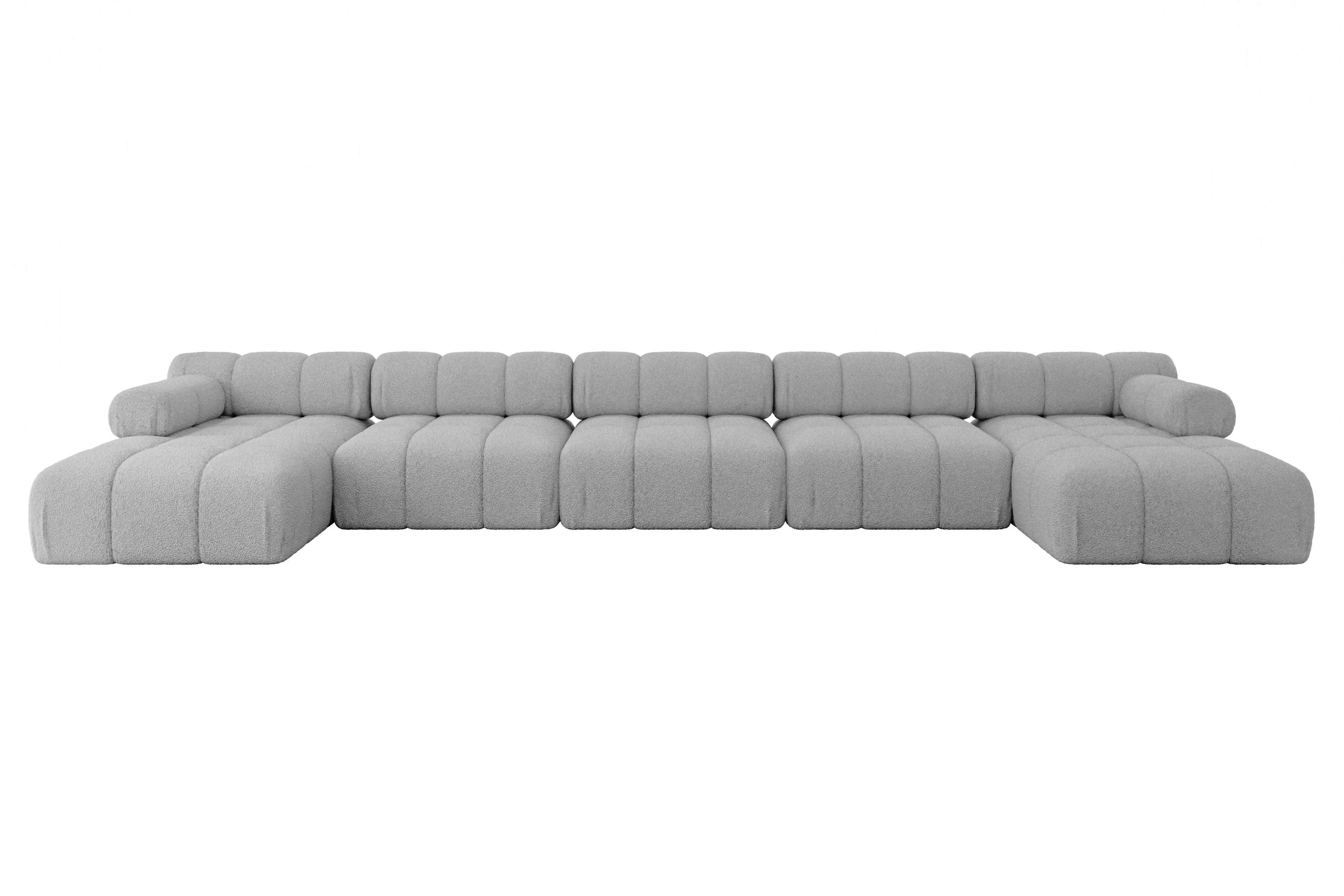 WOHNLANDSCHAFT modulares Sofa Tesso-U3 - 475x160x70 cm Hellgrau Bouclé - Hellgrau, Holzwerkstoff/Textil (475/70/160cm) - ALTDECOR