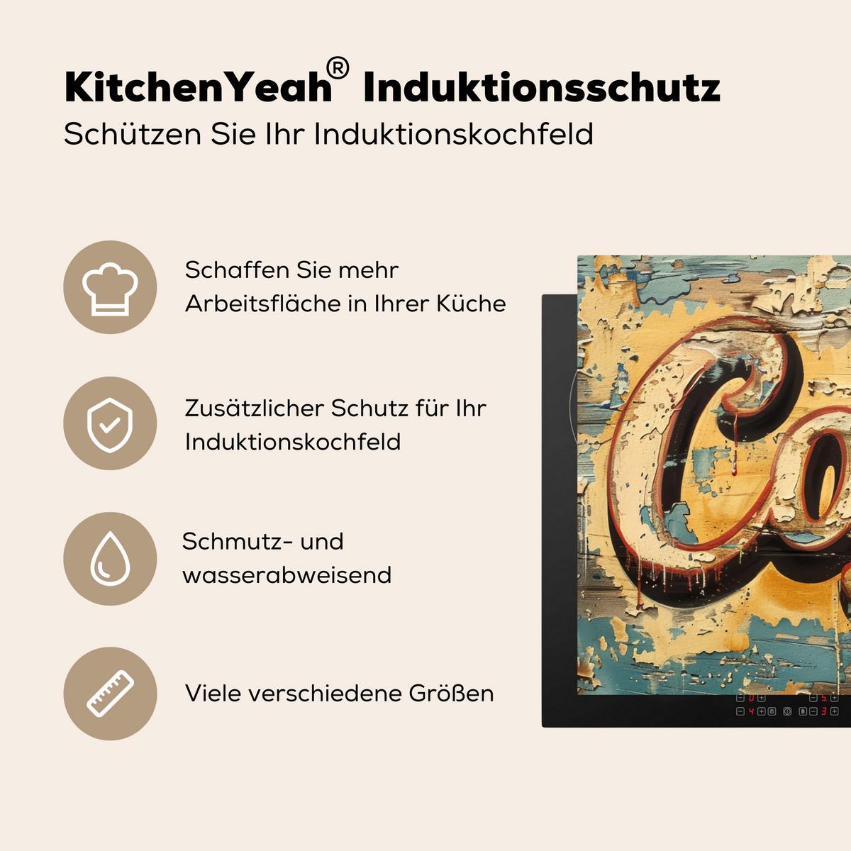 HERDABDECKPLATTE Kaffee - Vintage - Braun - Tasse Induktionsschutz 91.2x52 cm - Teakfarben, Kunststoff (91.2/52/0.2cm) - MuchoWow