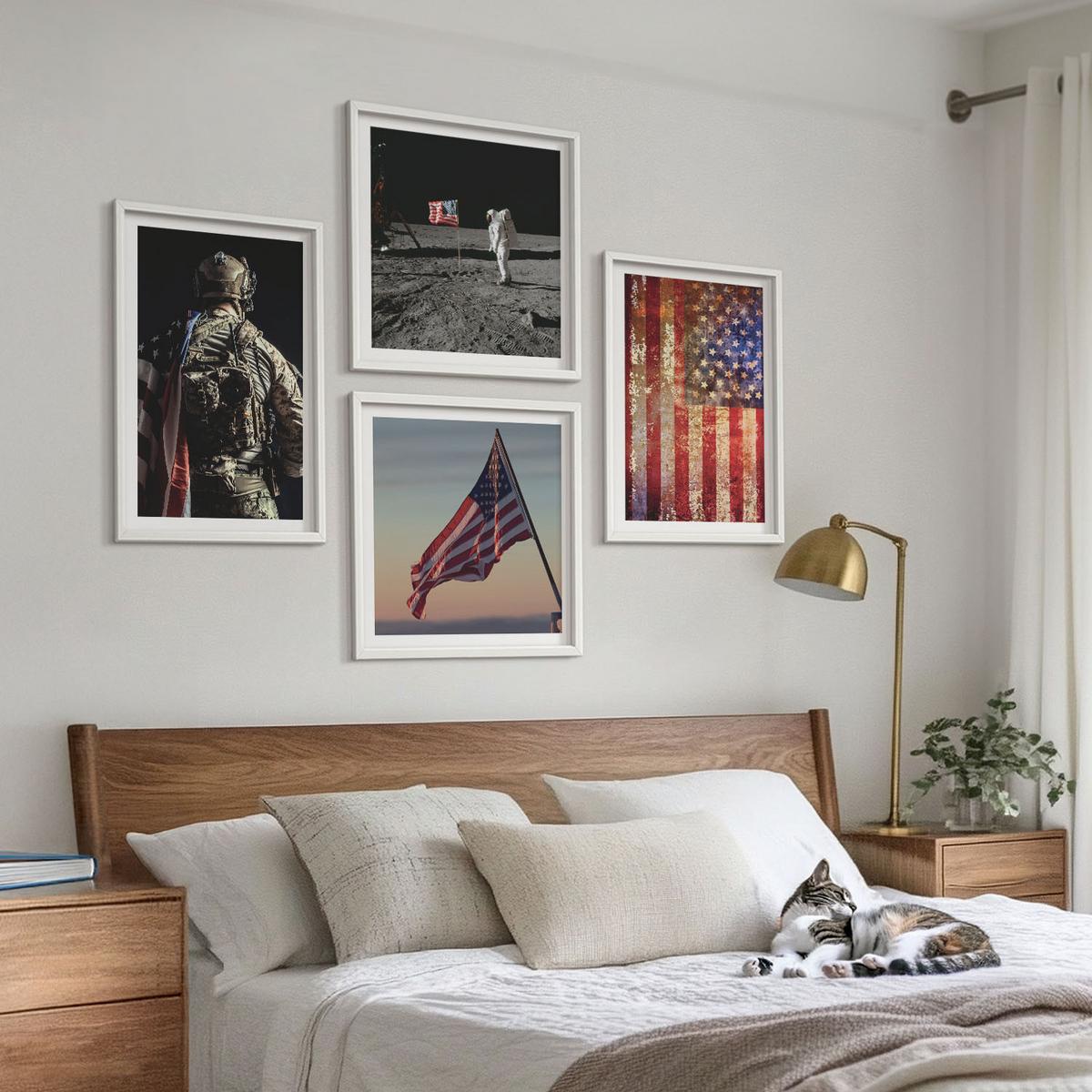 BILDER SET 4er Set - 50x50 cm & 40x60 cm Weißer Rahmen - Amerikanische Symbole, USA-Flagge - Weiß, Kunststoff (50/50cm) - TULUP